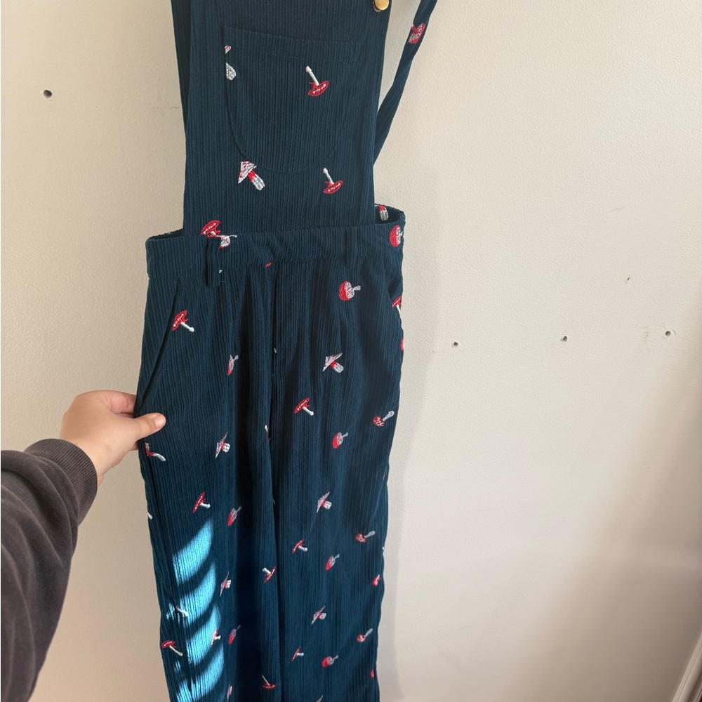 Cider Casual Embroidered Mushroom Corduroy Overalls Jumpsuit Cottagecore Retro - Picture 3 of 10